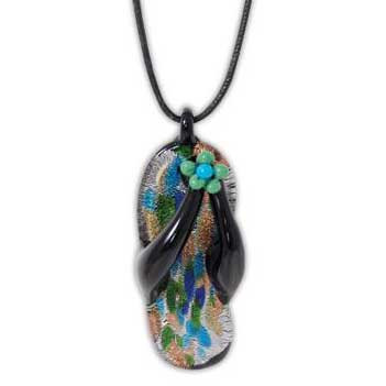 Glass Necklace Flip Flop Black 812-79BK