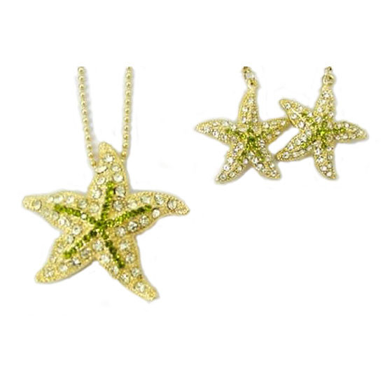 Starfish Earrings & Necklace with Rhinestones - Goldtone - RSN2269-G