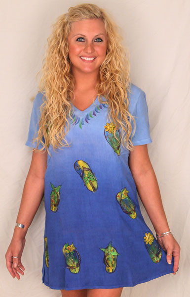 Raya Sun Hand Painted Short Sleeve Dress Flip Flop Design - 2 Color Choices - 4619