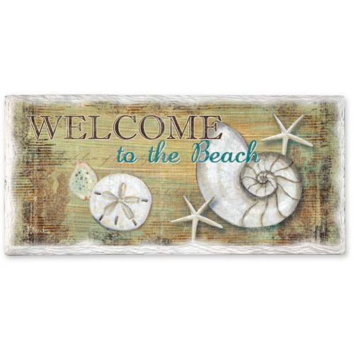 Welcome to Beach Shell Stoneware Tumbled Tile Ceramic 8x4 Wall Sign 33044