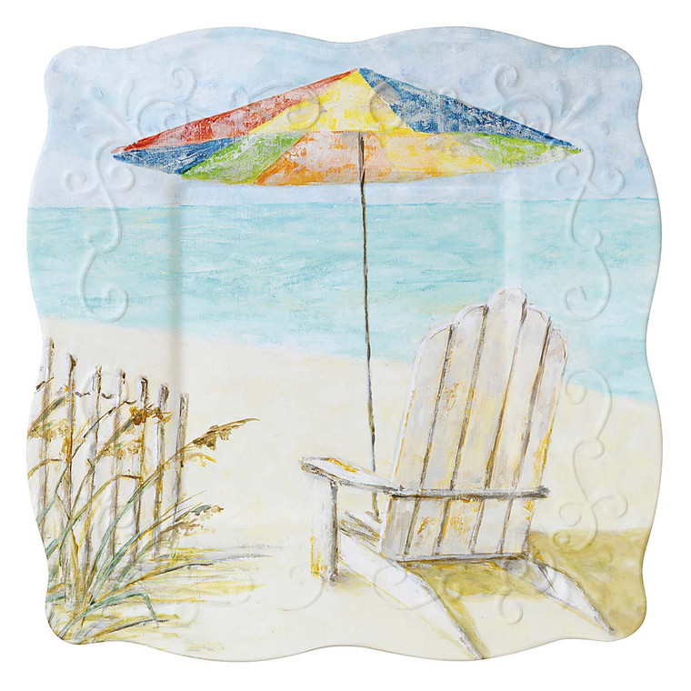 Seaside Hideaway Umbrella Soiree 8" Square Lunch Plate Melamine 22061