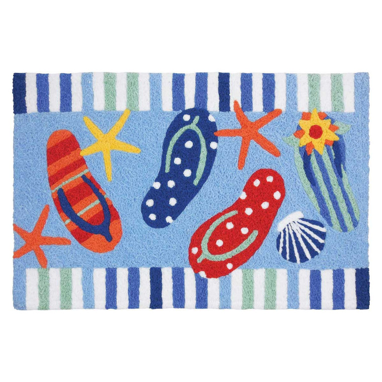 Ocean Blue Flip Flops Rug Indoor Outdoor Washable JB-JB130