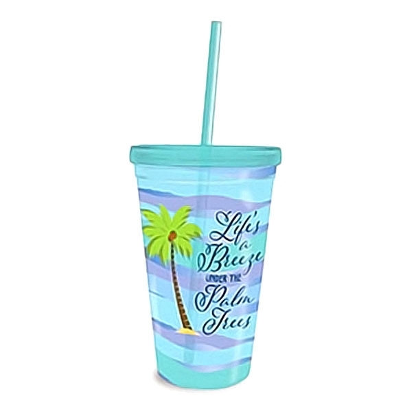 Lifes a Breeze Under Palm Trees Insulated 16oz Tumbler & Straw 825-88