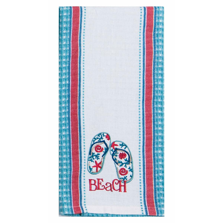 Beach Flip Flops Embroidered Cotton Tea Towel - R3278