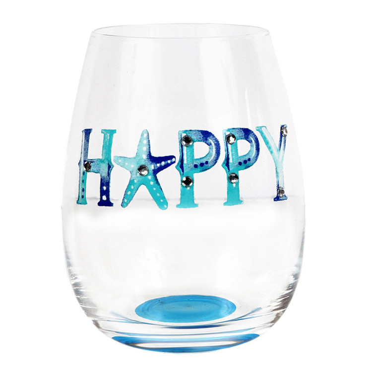 Happy Watercolor Words Stemless Wine Glass 20120H