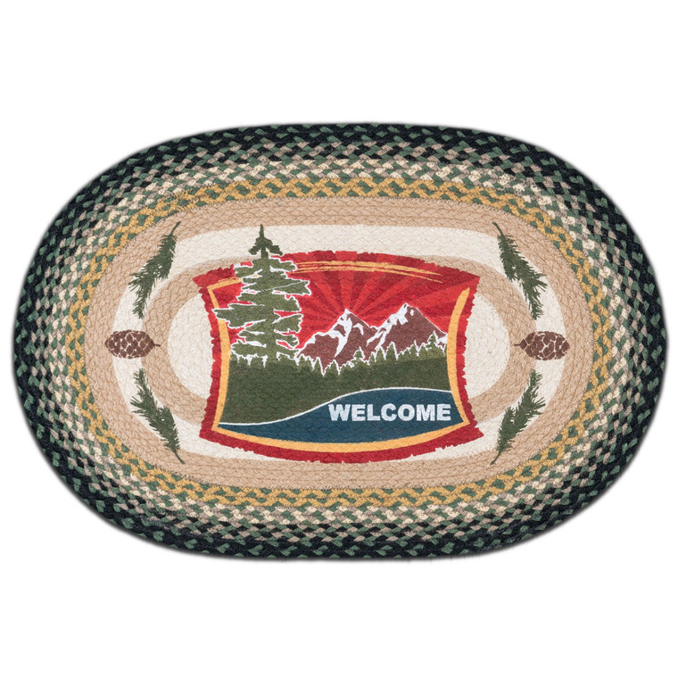Forest Welcome 20x30 Hand Printed Oval Braided Floor Rug OP-116