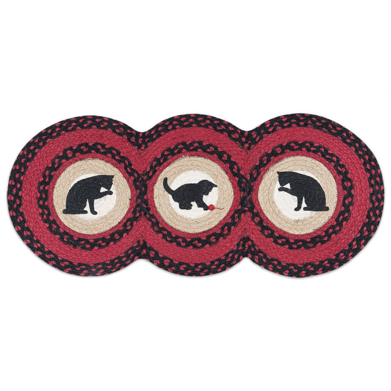 Cat Circles - Red and Black Jute Runner 15" x 36" - TCP-238