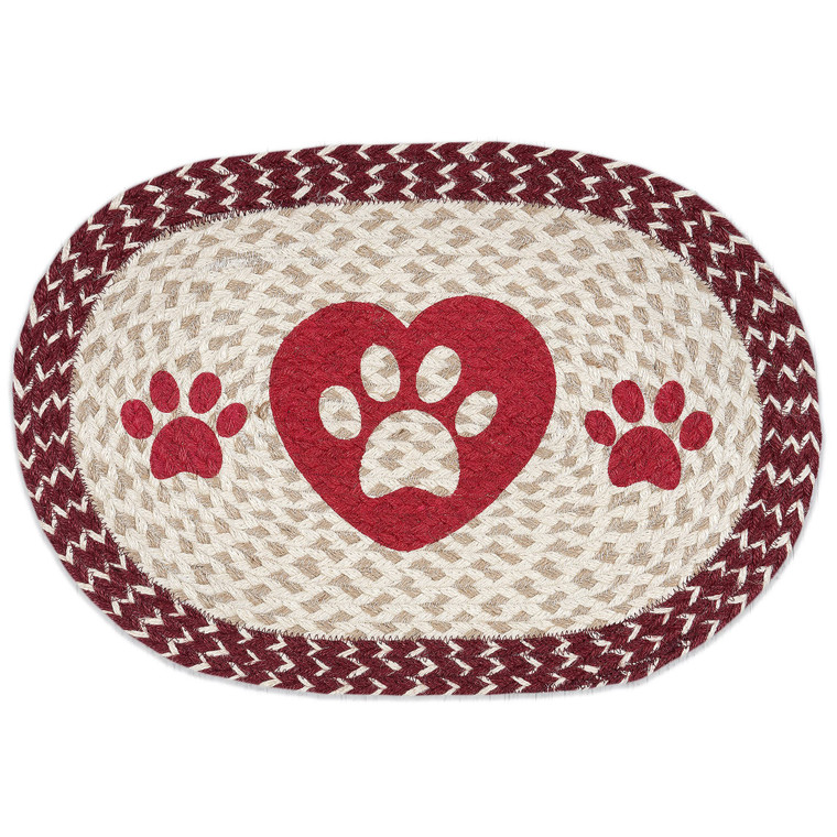 Pet Placemat - Red and Tan Jute Runner 13" x 19" - PM-OP-9-117