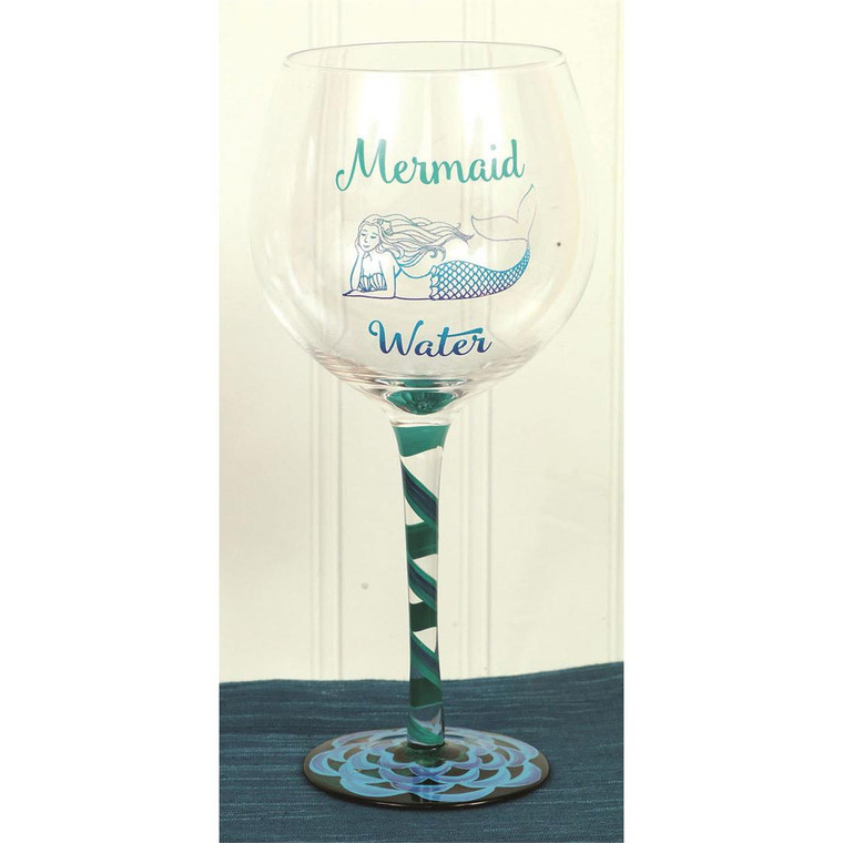 Mermaid Water Hand Painted 18oz Wine Glass - 11209A