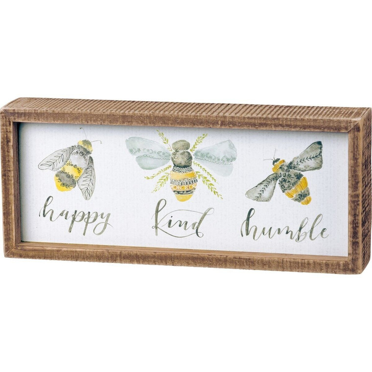 Bees Inset Box Sign - Happy, Kind, Humble