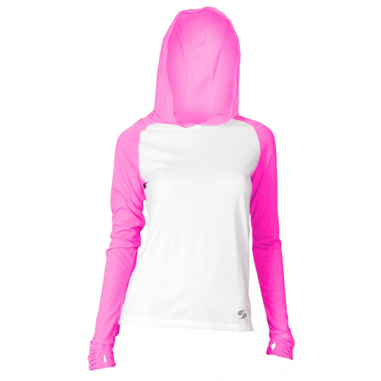 SOFFE JR NO SWEAT COLOR BLOCK HOOD - WHITE/NEON PINK