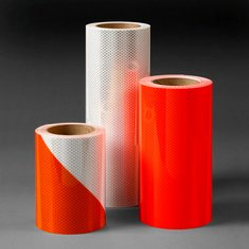 3M™ Diamond Grade™ DG³ Pre-Striped Barricade Sheeting Series 446L Orange/White, 6 in left, 7.75 in x 100 yd