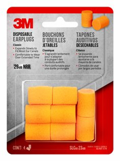 3M™ Disposable Classic Earplugs, 90580H4-C, 4 pairs/pack, 10 packs/case