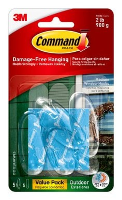 Command™ Outdoor Clear Medium Window Hooks 17091CLRAWVPES, Value Pack,