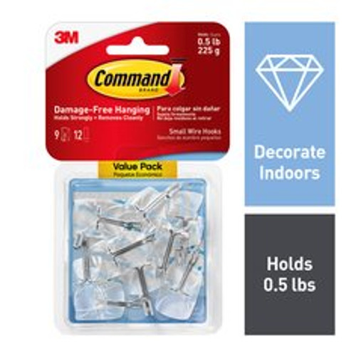 Command™ Clear Small Wire Hooks 17067CLR-9ES, 9 small wire hooks, 12
small clear strips