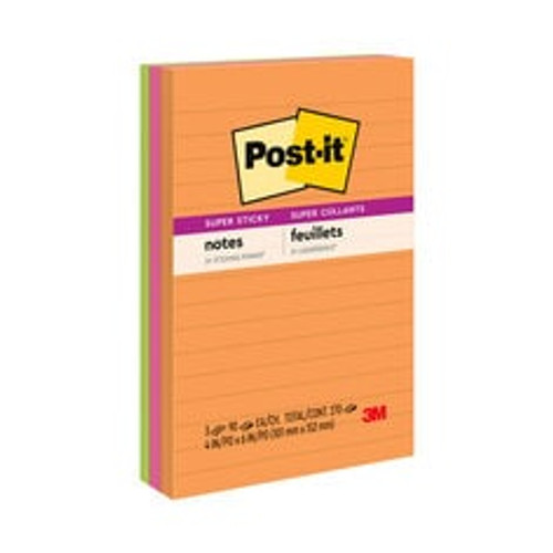 Post-it® Super Sticky Notes 660-3SSUC, 4 in x 6 in (101 mm x 152 mm), 90 sheets/pad.