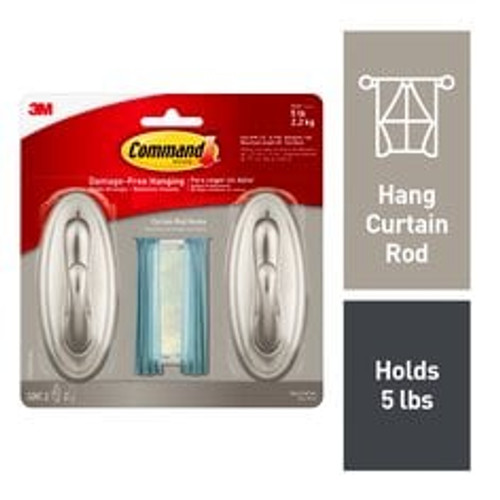 Command™ Curtain Rod Hooks, 2 hooks, 2 strips, 17053BN-2ES