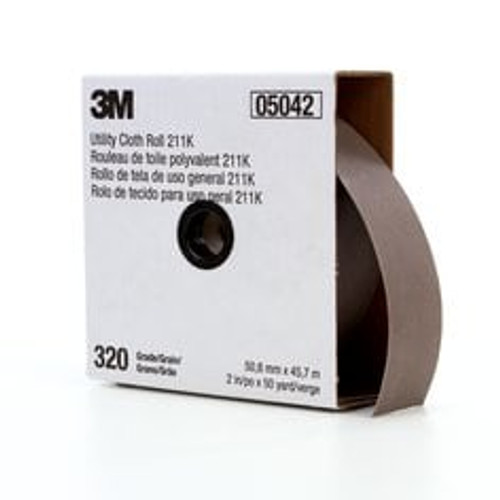 3M™ Utility Cloth Roll 211K, 320 J-weight, 2 in x 50 yd, Full-flex, 5
ea/Case