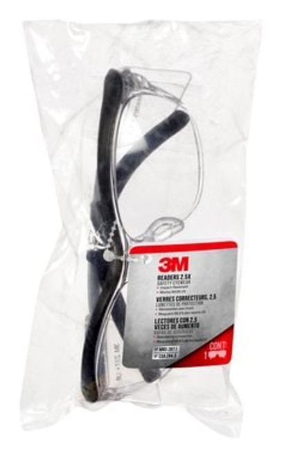 3M™ Readers Safety Glasses, 91193H1-C, +2.5, Blk Frm, Clr Lens