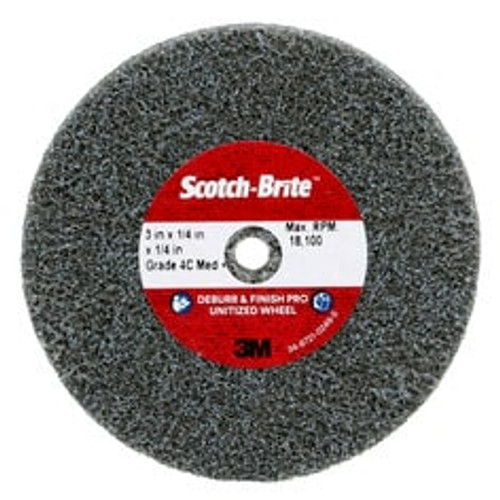 Scotch-Brite™ Deburr & Finish Pro Unitized Wheel, DP-UW, 4C Medium+, 3 in x 1/4 in x 1/4 in, 40 ea/Case