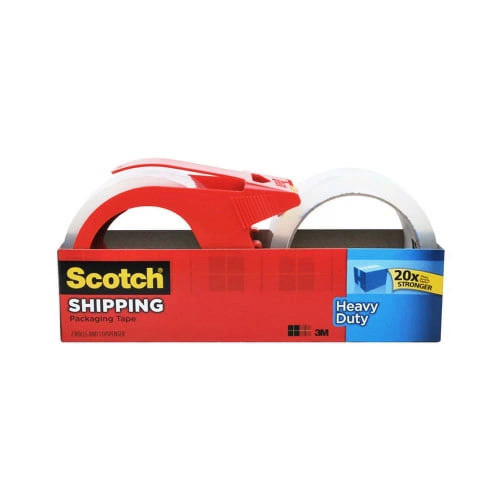 7100233476 Scotch Heavy Duty Shipping Packaging Tape 3850-2-1RD-6WC, 1.88 in x 54.6 yd (48 mm x 50 m), 2 pack with 1 reusable dispenser