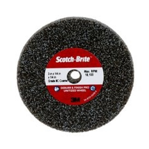 Scotch-Brite™ Deburr & Finish Pro Unitized Wheel, DP-UW, 8C Coarse+, 3 in x 1/4 in x 1/4 in, 40 ea/Case
