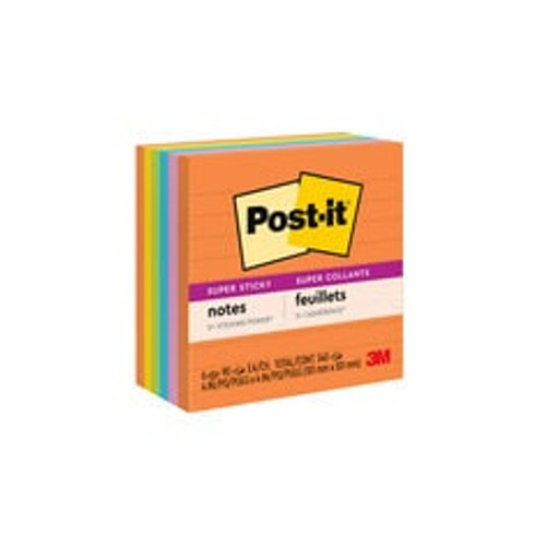 Post-it® Super Sticky Notes 675-6SSUC, 4 in x 4 in (101 mm x 101 mm), Energy Boost Collection, Lined, 6 Pads/Pack