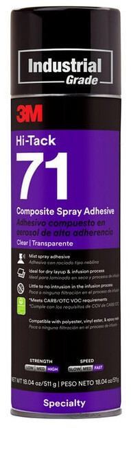3M™ Hi-Tack Composite Spray Adhesive 71, Clear, 24 fl oz (Net Wt 18.04
oz), 12 Can/Case