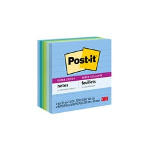 Post-it® Super Sticky Recycled Notes 675-6SST, 4 in x 4 in, Oasis Collection, Lined, 6 Pads/Pack, 90 Sheets/Pad