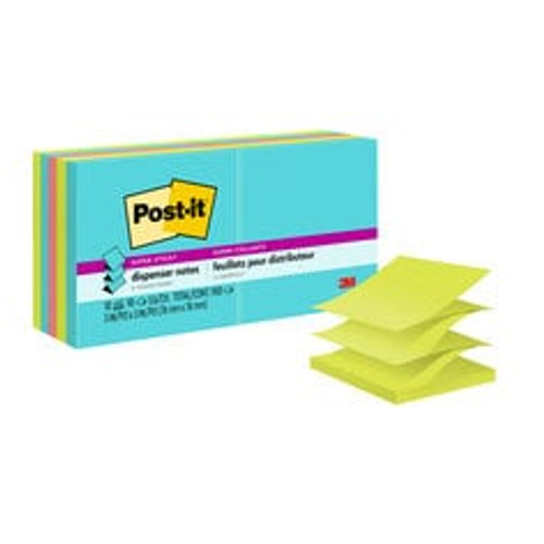 Post-it® Super Sticky Dispenser Pop-up Notes R330-10SSMIA, 3 in x 3 in (76 mm x 76 mm), Supernova Neons, 10 Pads/Pack,90 Sheets/Pad