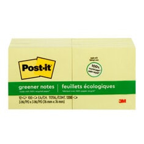 Post-it® Notes 654-RP, 3 in x 3 in Canary Yellow