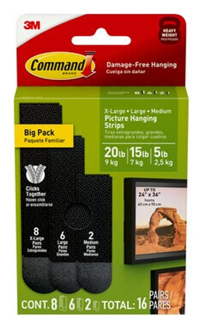 Command™ Black Picture Hanging Strip Mixed Pack 17218BLK-16ES, 16 Pairs