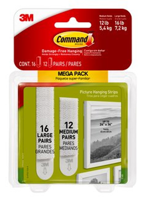 Command™ Large and Medium Picture Hanging Strips Mega-Pack, 17209-28ES, 28 Pairs, 12 Medium, 16 Large