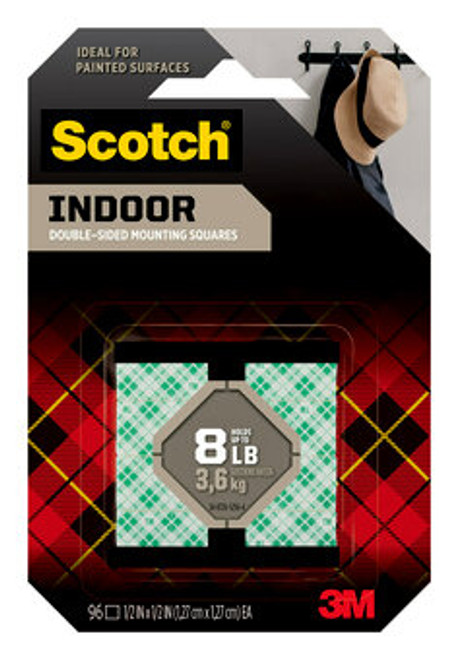 Scotch® Indoor Double-Sided Mounting Squares 111S-SQSML-96, 0.5 in x 0.5 in (1.27 cm x 1.27 cm) 96/pk