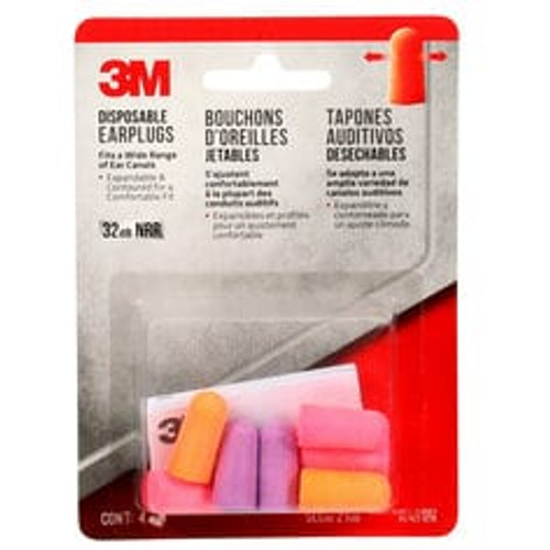 3M™ Disposable Earplugs, 92050H4-DC, Multicolor, 4 pairs/pack, 10
packs/case