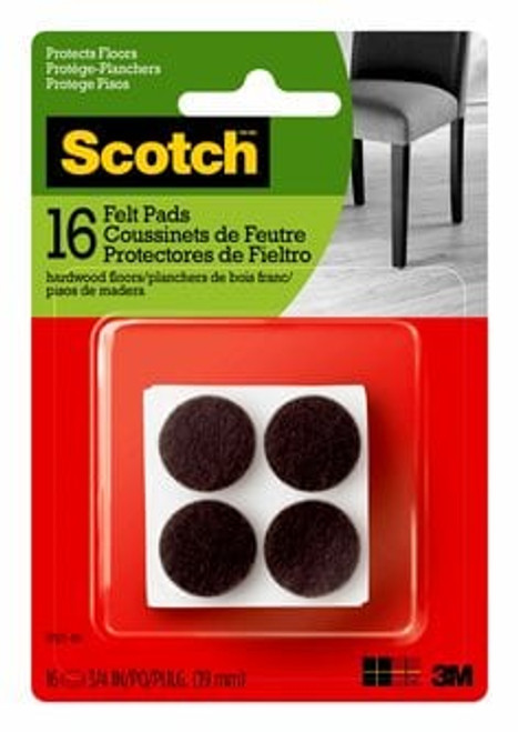 Scotch™ Round Felt Pads, SP825-NA, 3/4 in, Brown 16/pk