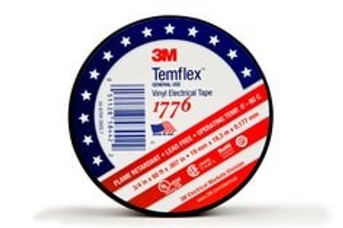 3M™ Temflex™ Vinyl Electrical Tape 1776, 3/4 in x ‎60 ft, 1-1/2 in Core,
Black, 1 roll/carton, 100 rolls/Case