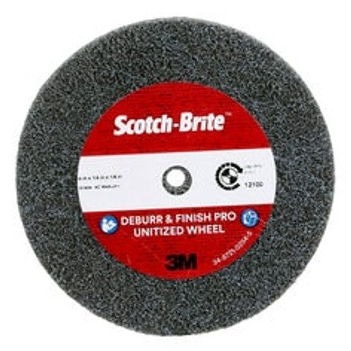 Scotch-Brite™ Deburr & Finish Pro Unitized Wheel, DP-UW, 4C Medium+, 4 in x 1/4 in x 1/4 in