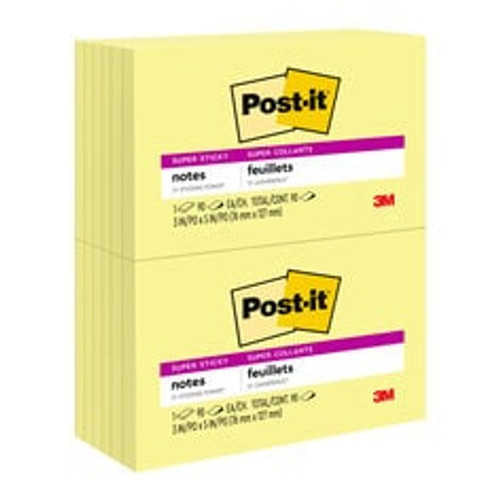 Post-it® Super Sticky Notes 655-12SSCY, 3 in x 5 in (76 mm x 127 mm) Canary Yellow, 12 pk, 90 sh per pad