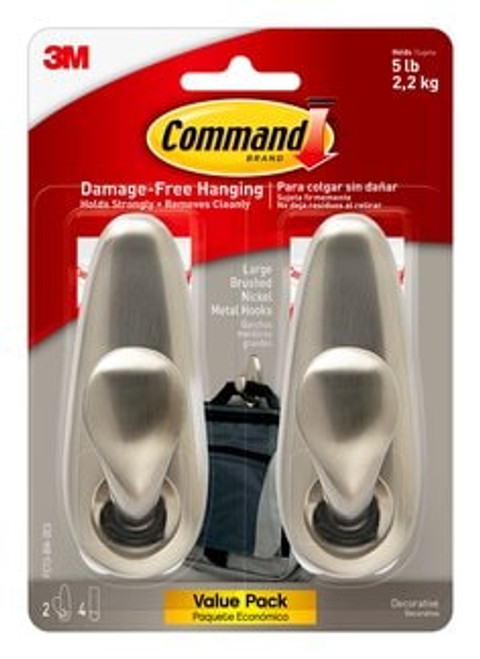 Command™ Large Forever Classic Brushed Nickel Metal Hook 2 pack FC13-BN-2ES