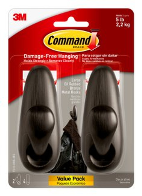 Command™ Large Forever Classic Oil Rubbed Bronze Metal Hook, FC13-ORB-2ES, 2 Pack