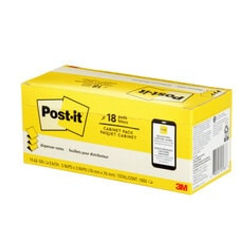 Post-it® Dispenser Pop-up Notes R330-18CP, 3 in x 3 in (76 mm x 76 mm), Canary Yellow, 100 sheets/pad, 18 Pad, Cabinet Pack