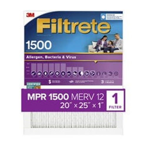Filtrete™ Allergen, Bacteria & Virus Air Filter, 1500 MPR, 2003-4-HR, 20
in x 25 in x 1 in (50,8 cm x 63,5 cm x 2,5 cm)