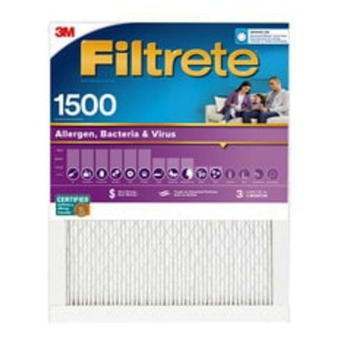 Filtrete™ Allergen, Bacteria & Virus Air Filter, 1500 MPR, 2002-4-HR, 20 in x 20 in x 1 in (50,8 cm x 50,8 cm x 2,5 cm)