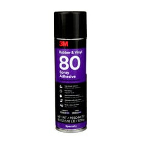 3M™ Rubber and Vinyl Spray Adhesive 80, Yellow, 24 fl oz Can (Net Wt 19
oz), 6/Case, NOT FOR SALE IN CA AND OTHER STATES