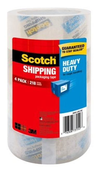 7100159383 Scotch Heavy Duty Shipping Packaging Tape, 3850-LR4-DC, 1.88 in x 54.6yd (48 mm x 50 m)