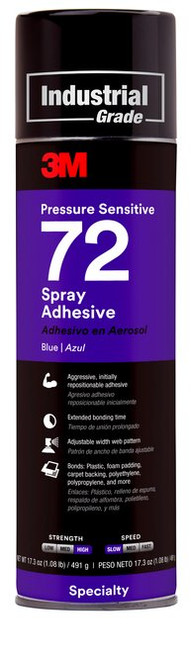 3M™ Pressure Sensitive Spray Adhesive 72, Blue, 24 fl oz Can (Net Wt
17.3 oz), 12/Case, NOT FOR SALE IN CA AND OTHER STATES