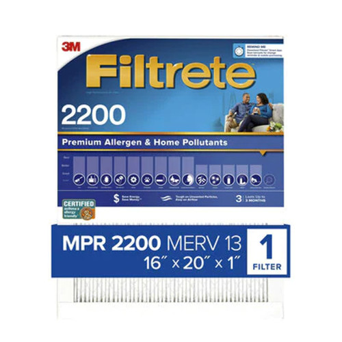 7100261397 Filtrete High Performance Air Filter 2200 MPR EA00-4, 16 in x 20 in x 1 in (40.6 cm x 50.8 cm x 2.5 cm)