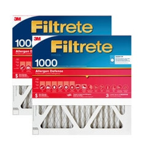 Filtrete™ Allergen Defense Air Filter, 1000 MPR, 9820-2PK-HDW, 12 in x
24 in x 1 in (30,4 cm x 60,9 cm x 2,5 cm)