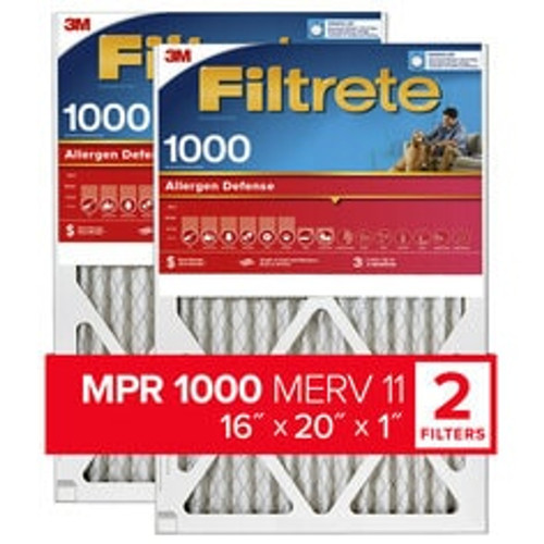 7100188267 Filtrete Allergen Defense Air Filter, 1000 MPR, 9800-2PK-HDW, 16 in x 20 in x 1 in (40,6 cm x 50,8 cm x 2,5 cm)